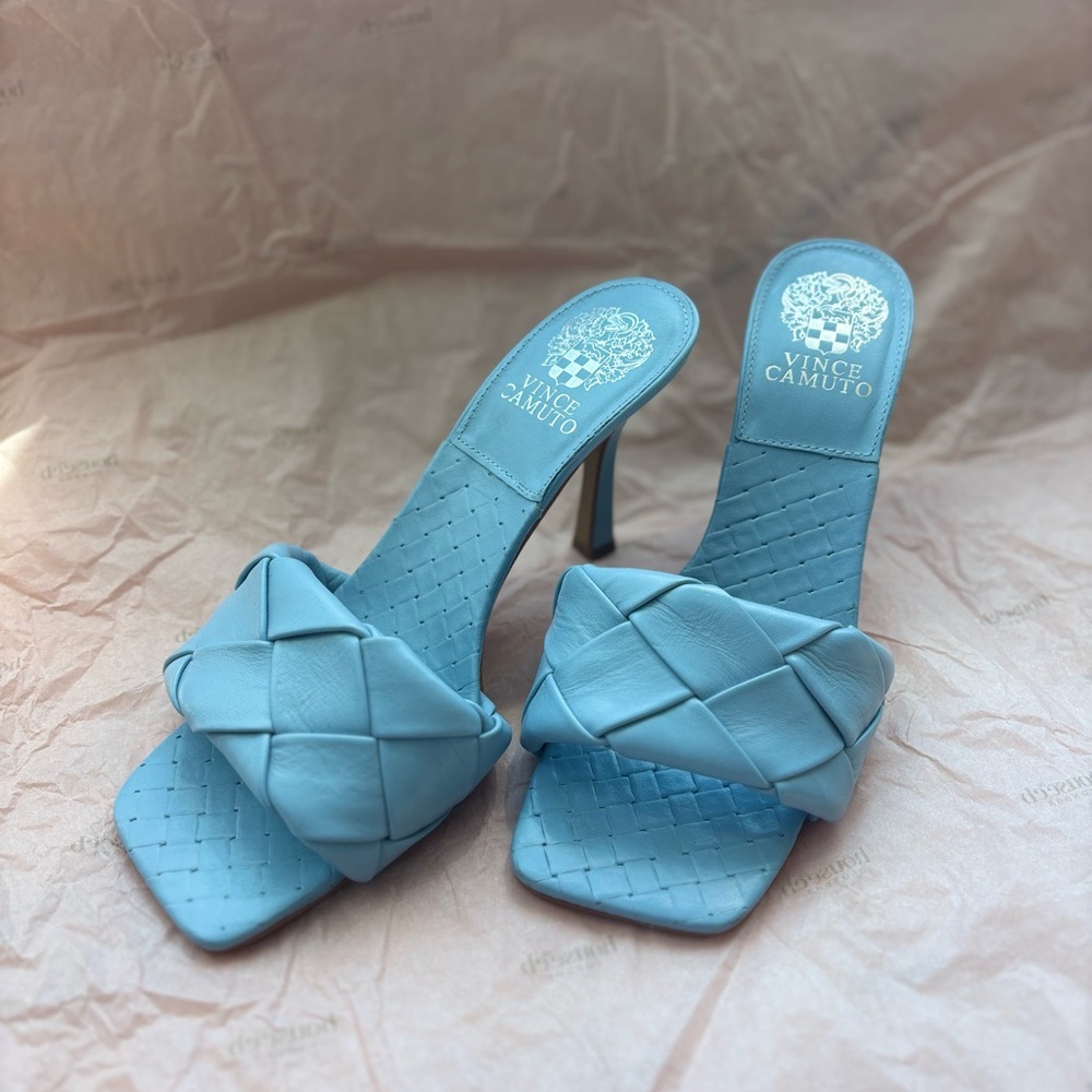 Vince Camuto Blue Heeled Mules with Woven Design
